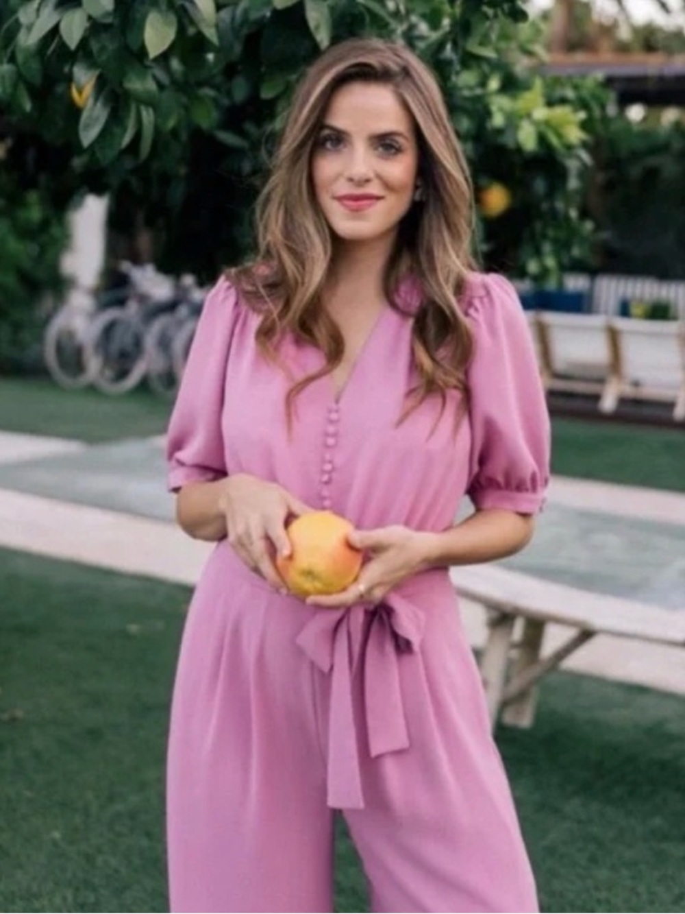 NWT Gal Meets Glam Gabriella Pink Button Jumpsuit w/ Waist Tie